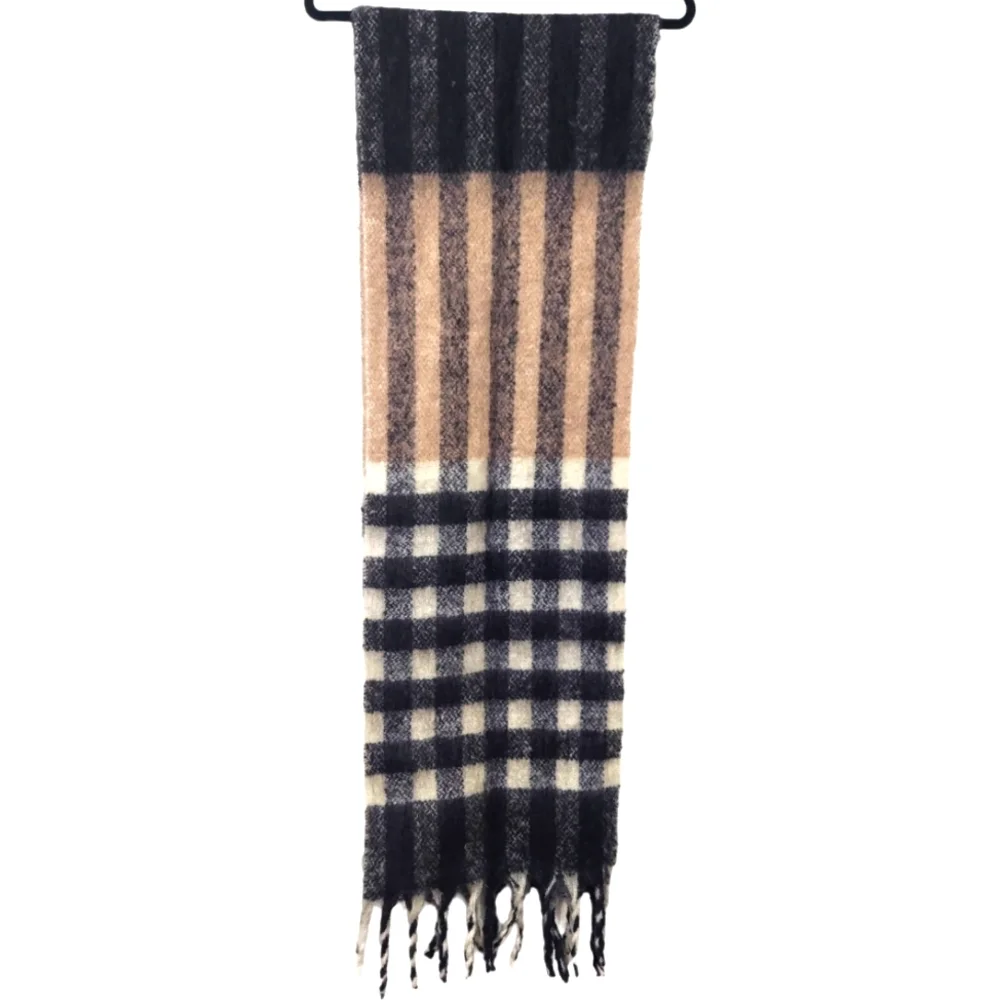 NWT Topshop Heavy Brush Buffalo Check Fringe Winter Scarf
